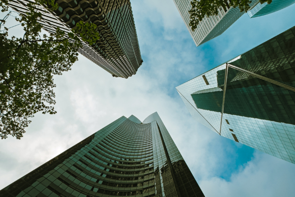 Converging skyscrapers in downtown Seattle
