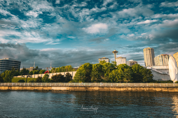 Sunset looking back at the Space Needle